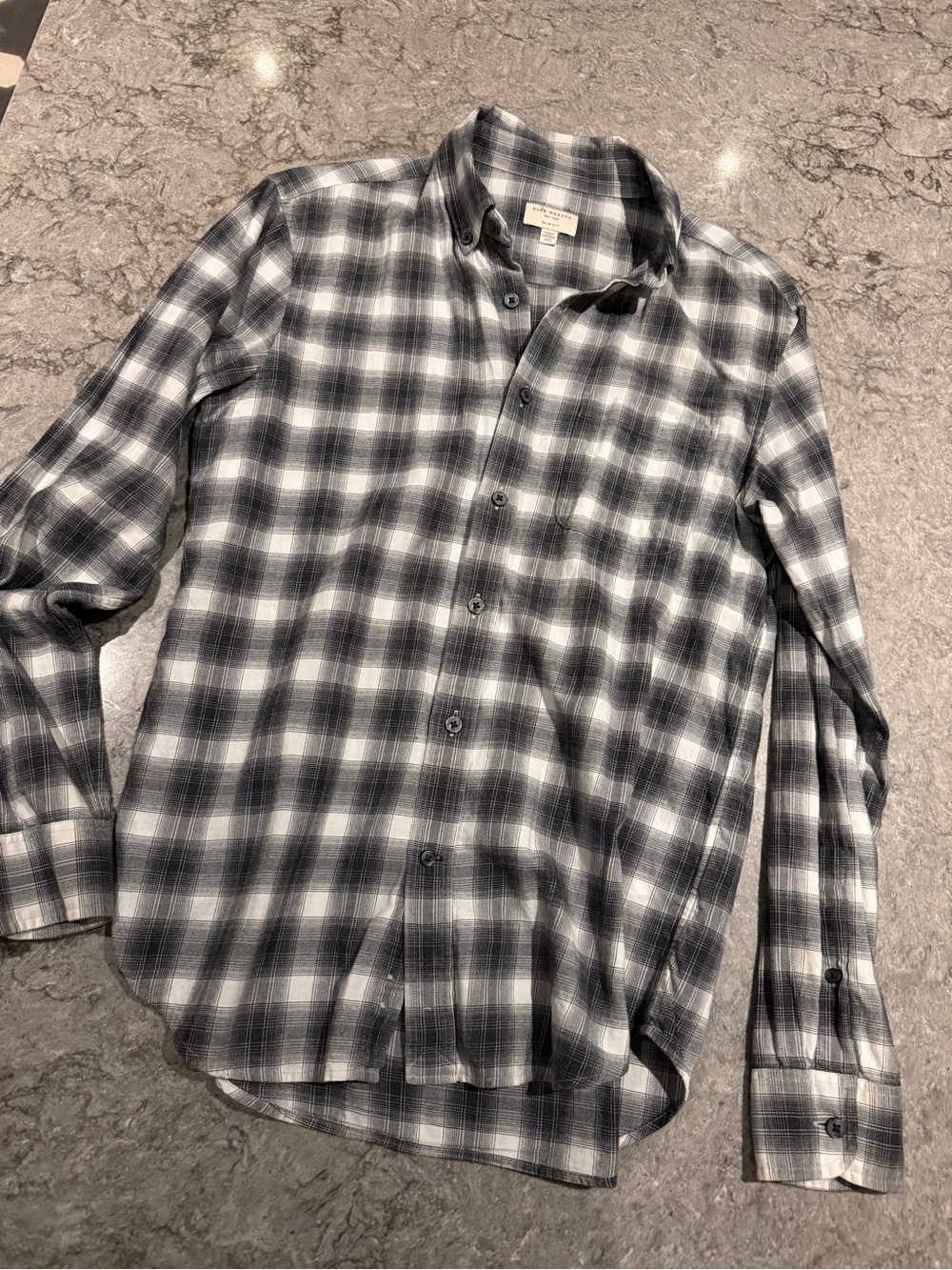 Men's Button-Down Plaid Shirt - Black & White Club Monaco Small